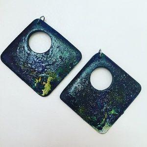 Galaxy Hand-painted blue and green earrings